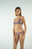 Estiva Bantlı Toparlayıcı Üçgen Bikini Takımı - Çizgili Mürdüm