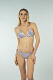 Estiva Parlak Üçgen İpli Bikini Takımı - Lacivert Çizgili