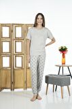 Estiva Kadın Puantiyeli Soft Kumaş Yazlık Pijama Takımı - Gri