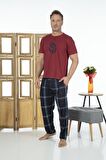 Estiva Erkek Kısa Kollu Kareli Yazlık Penye Pijama Takımı