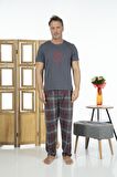 Estiva Erkek Kısa Kollu Kareli Yazlık Penye Pijama Takımı