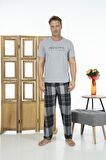 Estiva Erkek Uzun Kollu Kareli Yazlık Penye Pijama Takımı