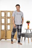 Estiva Erkek Uzun Kollu Kareli Yazlık Penye Pijama Takımı