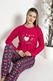 Kadın Kışlık Kalp Desenli Termal Pijama Takımı