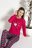 Kadın Kışlık Kalp Desenli Termal Pijama Takımı