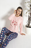Kadın Kışlık Love Desenli Termal Pijama Takımı