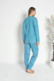 Kadın Kışlık Çiçek Desenli Termal Pijama Takımı