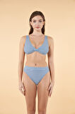 Estiva Kemerli Kruvaze Çizgi Desenli Bikini Takımı - Mavi Bayaz