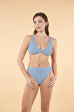 Estiva Kemerli Kruvaze Çizgi Desenli Bikini Takımı - Mavi Bayaz