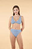 Estiva Kemerli Kruvaze Çizgi Desenli Bikini Takımı - Mavi Bayaz