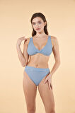 Estiva Kemerli Kruvaze Çizgi Desenli Bikini Takımı - Mavi Bayaz