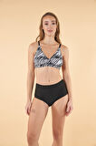 Estiva Yüksek Bel Kruvaze Zebra Desenli Bikini Takımı - Siyah