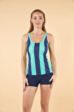Estiva Şortlu Çizgi Desenli Tankini Mayo - Mavi Lacivert