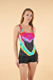 Estiva Şortlu Dalga Desenli Tankini Mayo - Renkli Siyah