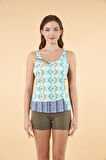 Estiva Şortlu Dijital Desenli Tankini Mayo - Yeşil