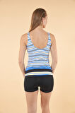 Estiva Şortlu Çizgi Desenli Tankini Mayo - Mavi Siyah