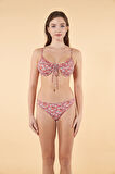 Estiva Çiçek Desenli Büzgülü Balenli Bikini Takımı - Pembe