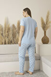 Kadın Yazlık Yıldız Desenli Kısa Kollu Viskon Battal Pijama Takımı
