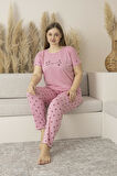 Kadın Yazlık Yıldız Desenli Kısa Kollu Viskon Battal Pijama Takımı