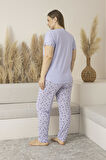 Kadın Yazlık Desenli Kısa Kollu Viskon Battal Pijama Takımı