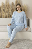 Kadın Yazlık Yıldız Desenli Uzun Kollu Viskon Battal Pijama Takımı