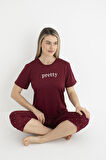 Kadın Yazlık Puantiyeli Kısa Kollu Kaprili Soft Pijama Takımı - Bordo