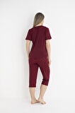Kadın Yazlık Puantiyeli Kısa Kollu Kaprili Soft Pijama Takımı - Bordo