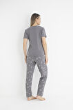 Kadın Yazlık Rise and Shine Yazılı Kısa Kollu Soft Pijama Takımı - Gri