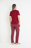 Kadın Yazlık Superbly Yazılı Kısa Kollu Soft Pijama Takımı - Kırmızı