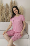 Kadın Yazlık Yıldız Desenli Kısa Kollu Kaprili Viskon Pijama Takımı