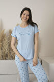 Kadın Yazlık Yıldız Desenli Kısa Kollu Viskon Pijama Takımı