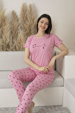 Kadın Yazlık Yıldız Desenli Kısa Kollu Viskon Pijama Takımı