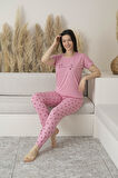 Kadın Yazlık Yıldız Desenli Kısa Kollu Viskon Pijama Takımı