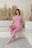 Kadın Yazlık Yıldız Desenli Kısa Kollu Viskon Pijama Takımı