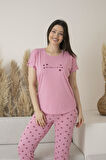 Kadın Yazlık Yıldız Desenli Kısa Kollu Viskon Pijama Takımı