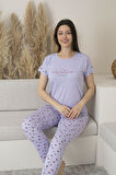 Kadın Yazlık Desenli Kısa Kollu Viskon Pijama Takımı