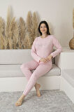 Kadın Yazlık Puantiyeli Uzun Kollu Viskon Pijama Takımı