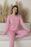 Kadın Yazlık Yıldız Desenli Uzun Kollu Viskon Pijama Takımı