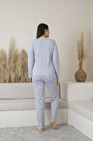 Kadın Yazlık Desenli Uzun Kollu Viskon Pijama Takımı