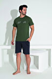 Erkek Yazlık Strong Baskılı Kısa Kollu Şortlu Penye Pijama Takımı