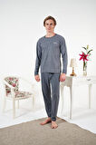Erkek Kışlık Çizgili İnterlok Şardonlu Pijama Takımı