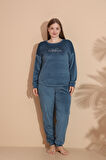 Kadın Kışlık Kadife Battal Pijama Takımı