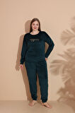 Kadın Kışlık Kadife Battal Pijama Takımı