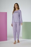 Estiva Kadın Yıldız Alt Desenli Lila Soft Uzun Kollu Pijama Takımı
