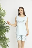 Estiva Kadın Koala Alt Desenli Yeşil Kolsuz Şortlu Penye Lycra Pijama Takımı