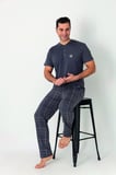 Estiva Erkek Kareli Alt Desenli Gri Kısa Kollu Patlı Penye Pijama Takımı