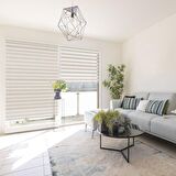 Stor Zebra Perde Krem Beyaz Geçişli Minimal Jakar Desen Piliseli 1.Kalite Dekoratif Kornişe Kolay Montaj
