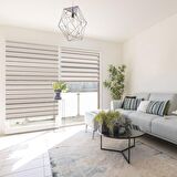 Stor Zebra Perde Beyaz Bej Degrade Minimal Jakar Desen Piliseli 1.Kalite Dekoratif Kornişe Kolay Montaj