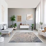 Baskılı Halı Mavi Vizon Eskitme Desenli Kaymaz Taban Saçaklı Modern Dekoratif Makinede Yıkanabilir