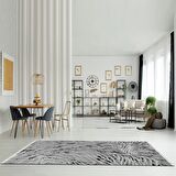Baskılı Halı Gri Batik Kırçıllı Desenli Kaymaz Taban Saçaklı Modern Dekoratif Makinede Yıkanabilir